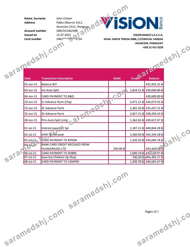 Paraguay Vision Banco excel pdf